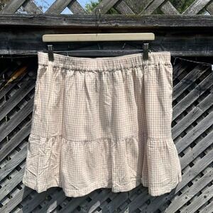 Gap Tan Gingham Mini Skirt Ruffle Womens XL Cottagecore‎ Coquette Cotton Summer
